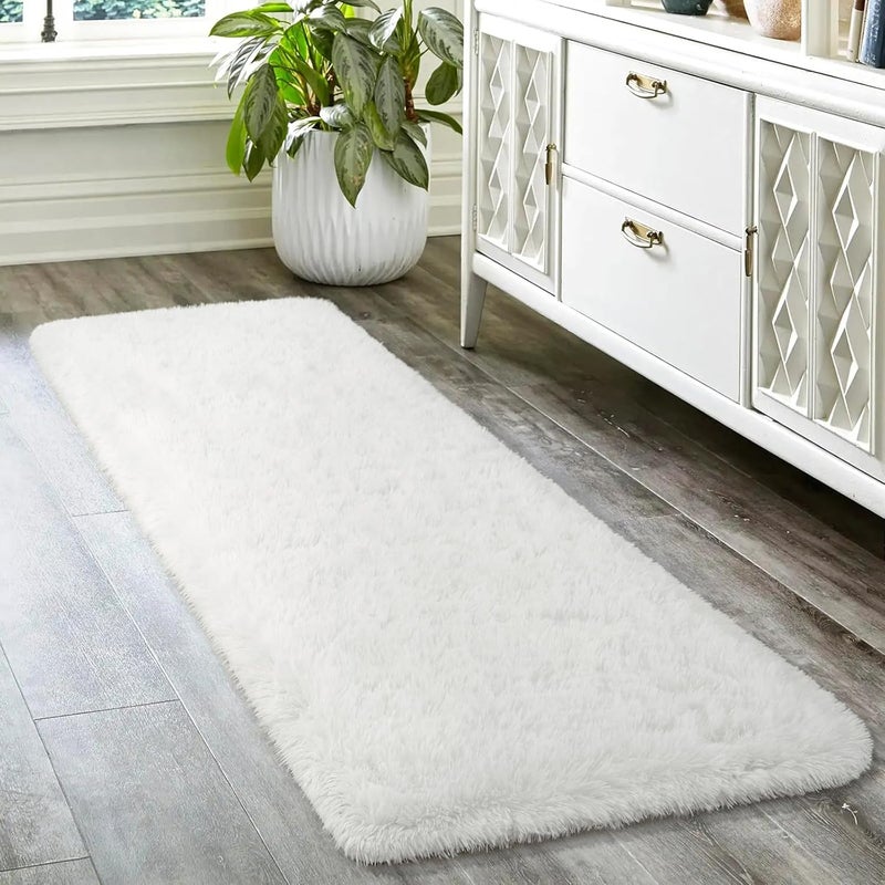 HOMORE 2x6 Runner Rugs for Bedroom, White Runner Rug for Hallway Entryway Laundry, Modern Shag Bedroom Runner Cute Carpets for Kids Dorm Bedside, Ivory - Image 5